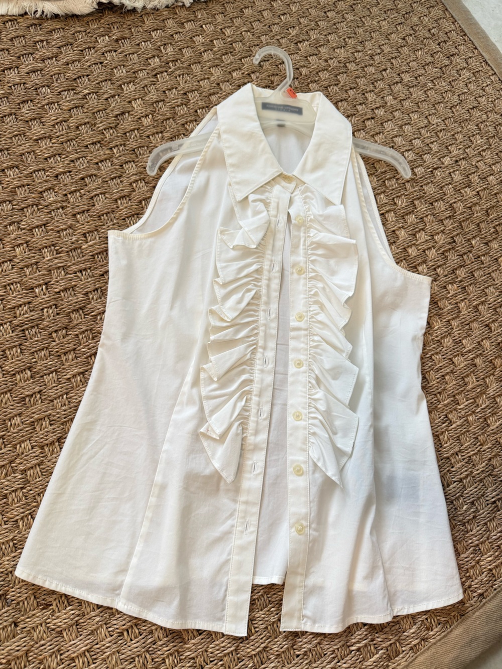 Adrienne Vittadini White Sleeveless Ruffle-Front Blouse